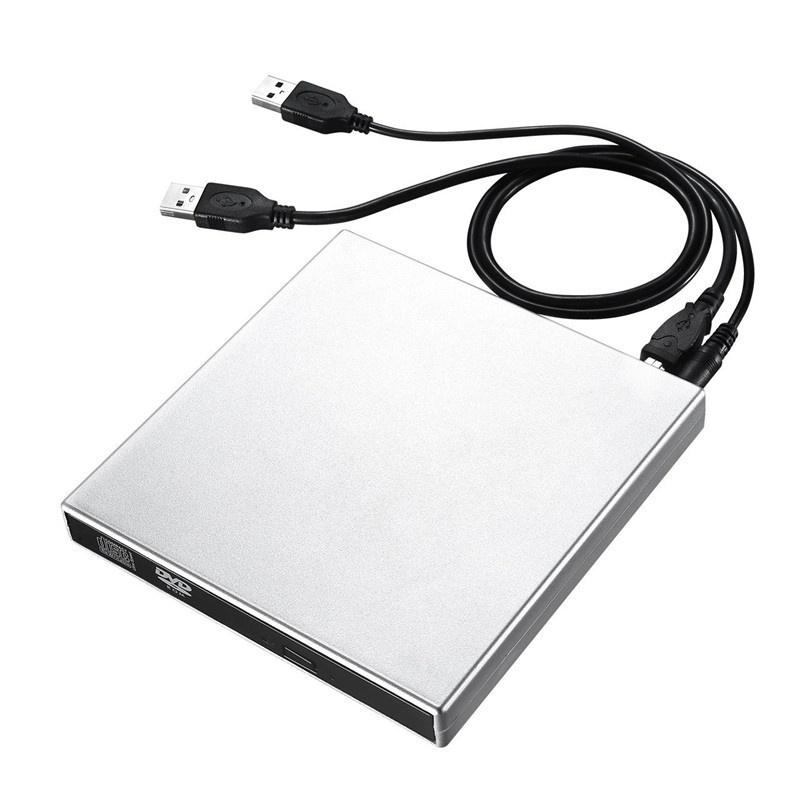

USB External CD-RW Burner DVDCD Reader Player Dual USB Cables Compatible Windows Mac Laptop срібний