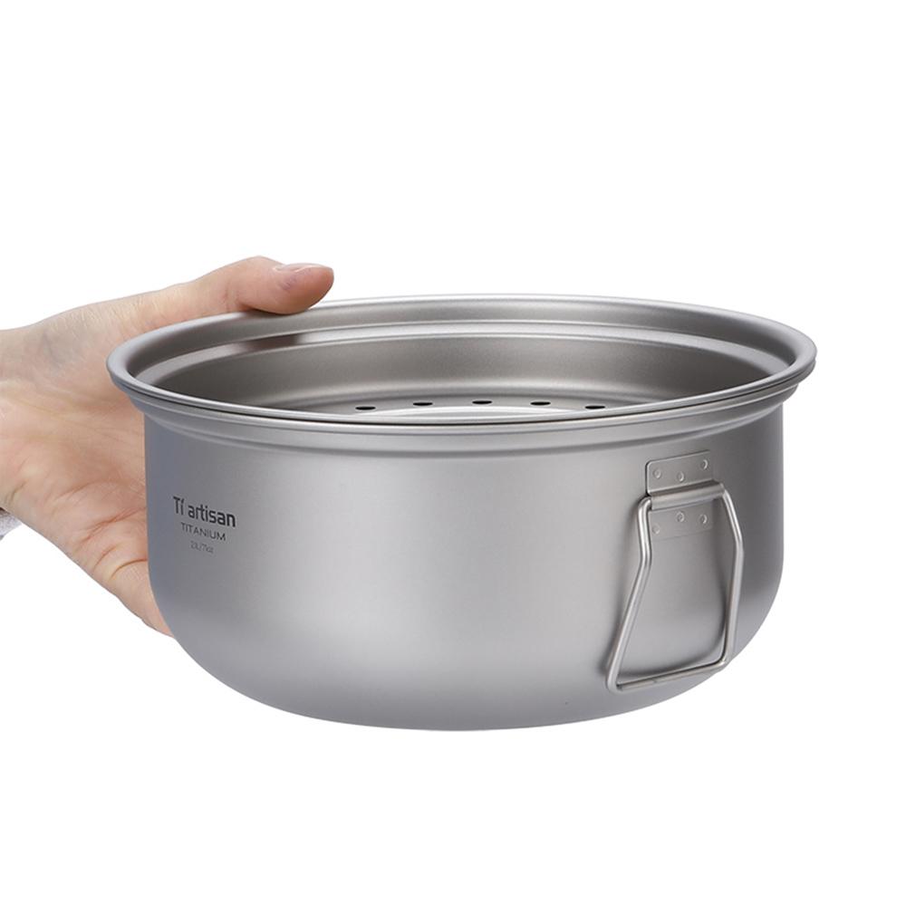 Titanium Steamer Stockpot Set with Lid Outdoor Camping Soup Steaming Pot Pan Mess Kit