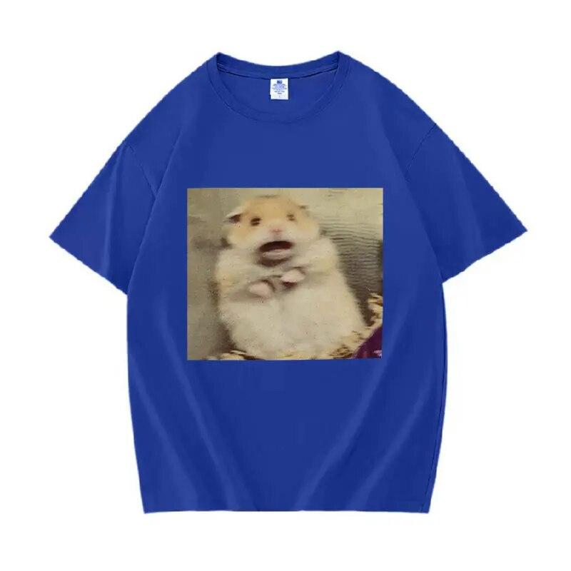 Funny Scared Hamster Meme Graphic T-Shirt Unisex Women O-Neck Fashion Short Sleeve T Shirt Retro Clothing Oversized Cotton T-shirts