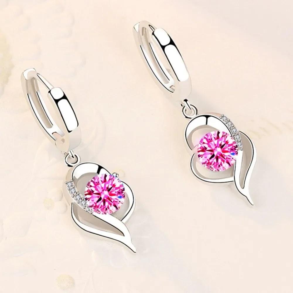 Argento Sterling 925 Nuovi Gioielli Moda Donna Alta Qualità Cristallo Zircone Blu Rosa Bianco Viola Orecchini Vendita Calda