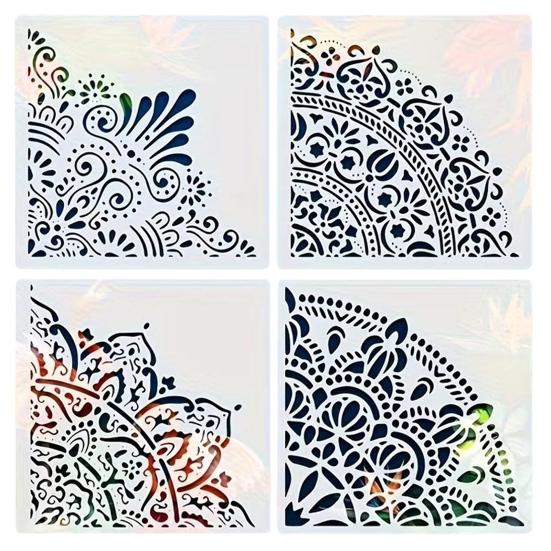 Conjunto de Estêncil para Pintura 11,8 Polegadas Grande Reutilizável Modelos de PVC com Padrões Geométricos Florais Estêncil Decorativo de Parede para Arte DIY e Decoração de Casa
