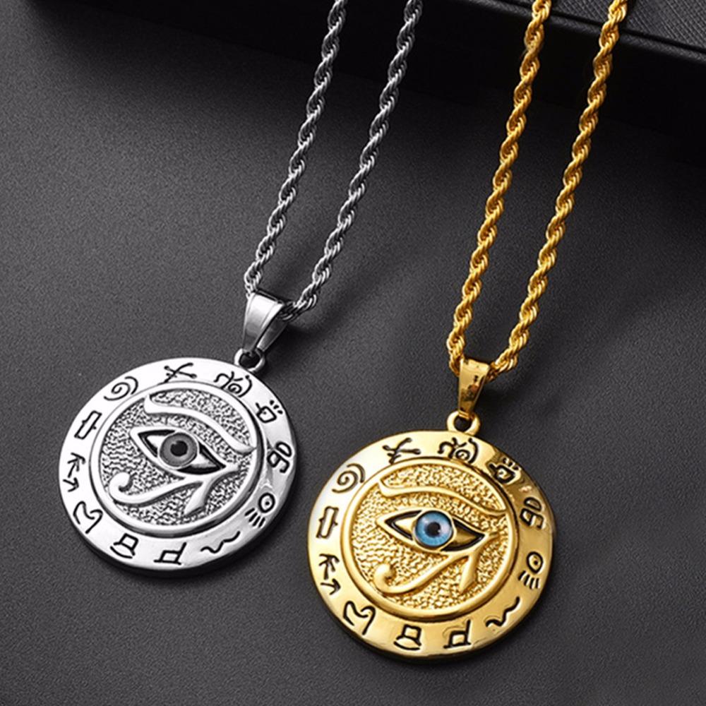 Egyptian The Eye of Horus Pendant Necklace for Women/Men Gold Color Stainless Steel Egypt Charm Round Jewelry Gift