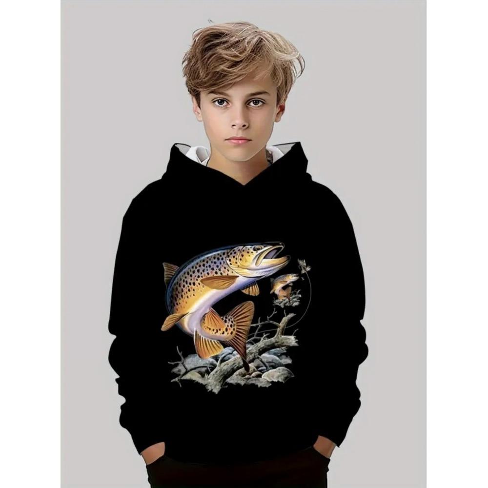 Boy Clothes Fishing Print Children's Hoodies Loose Casual Child Sweatshirt Fashion Tops Outdoor Comfortable Children's Clothing