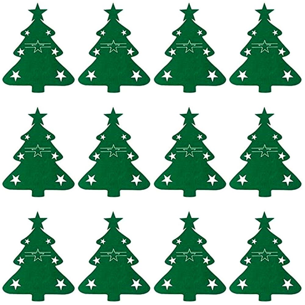 12pcs Christmas Cutlery Holders, Christmas Tree Shaped Felt Spoon and Fork Holder, Xmas New Year Thanksgiving Dining Decoration