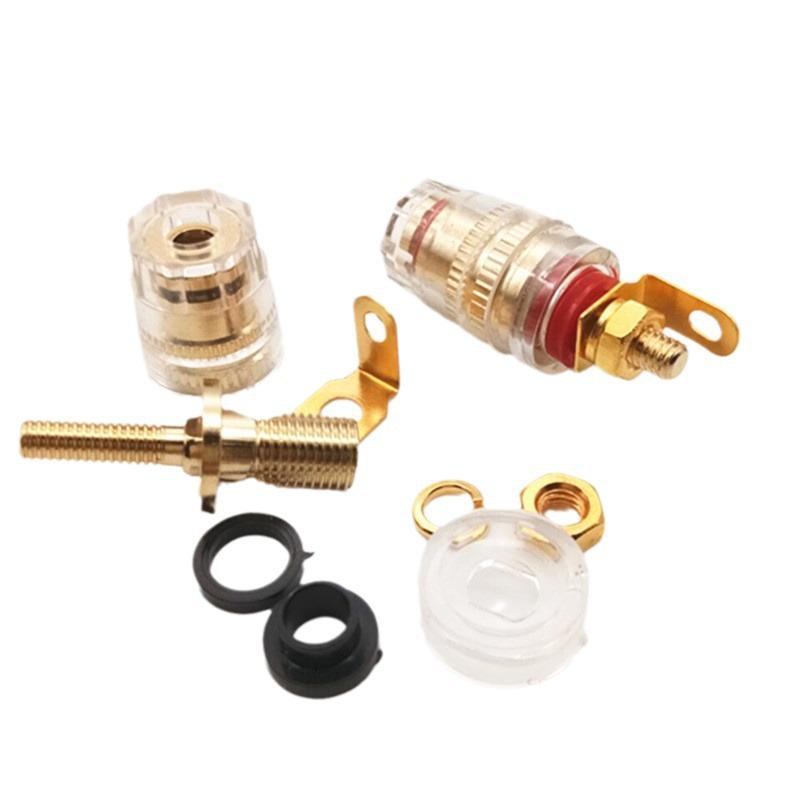 Gold-Plated Copper 520 Medium-Length Binding Post with Transparent Crystal for Audio Amplifiers, Compatible with 4mm Banana Sockets