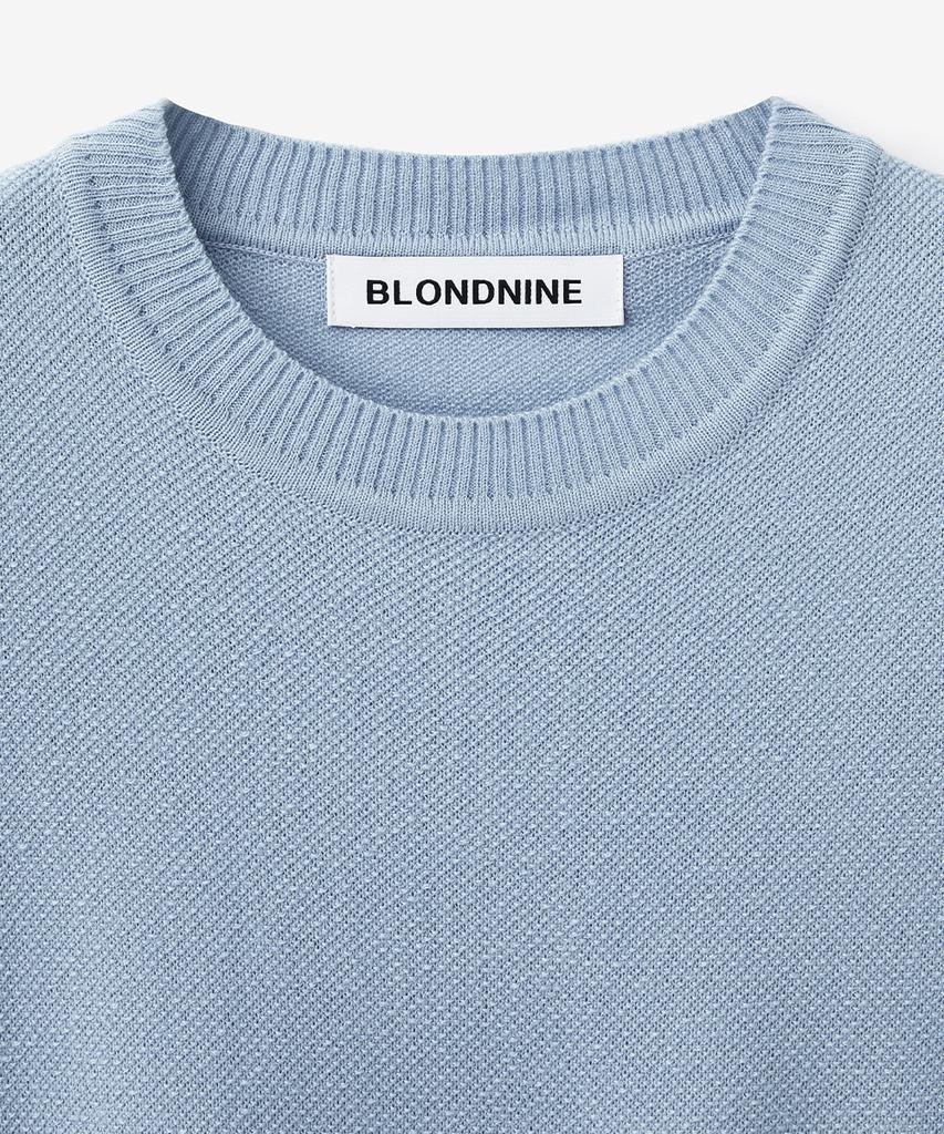 BLOND9 Mesh Pk Round Neck Short Sleeve Knit_Sky Blue