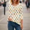 Womens Tops V-neck 3/4 Sleeve Blouses Casual Mid-length Shirts Fashion Print Tunic Tops