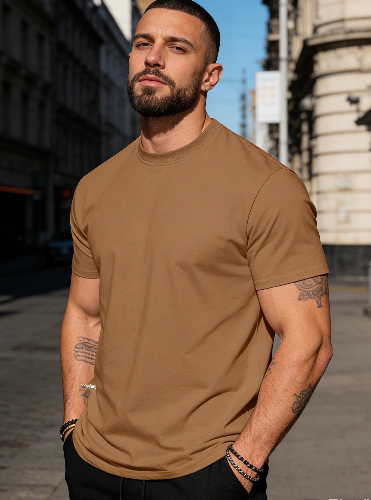 

Solid Color Round Neck Pure Cotton Casual Sports Short Sleeve Top S