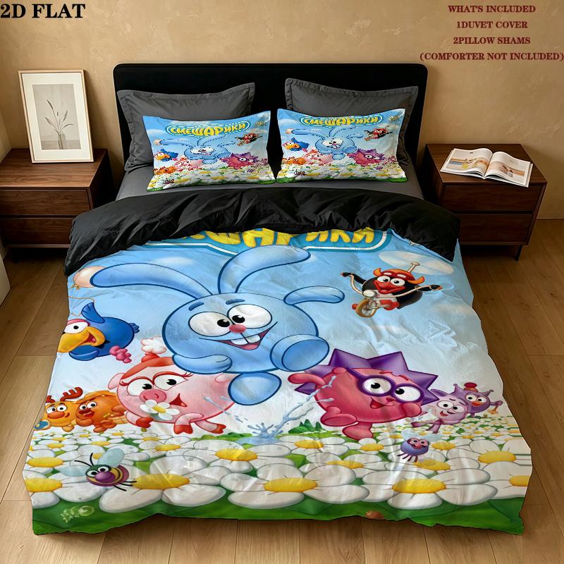 Smeshariki Bedding Quilt Set Quilt Cover Pillowcase Home Decoration Birthday Gift (1 * duvet cover + 2 * pillowcase, without core)