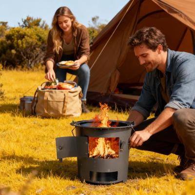 Wood Burning Stove Portable Outdoor Cooking Tool with Grill and Tongs Outdoor Wood Burning Stove for Urgent Preparedness