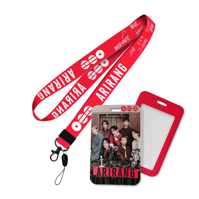 Kpop Idol BTS World Tour ARIRANG Lanyard and Card Holder Set, Printed Neck Strap with ID Badge Sleeve Photocard Protector for ARMY