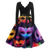 Women's Casual Fashion V Neck Long Sleeve Printed Vintage Long Dress