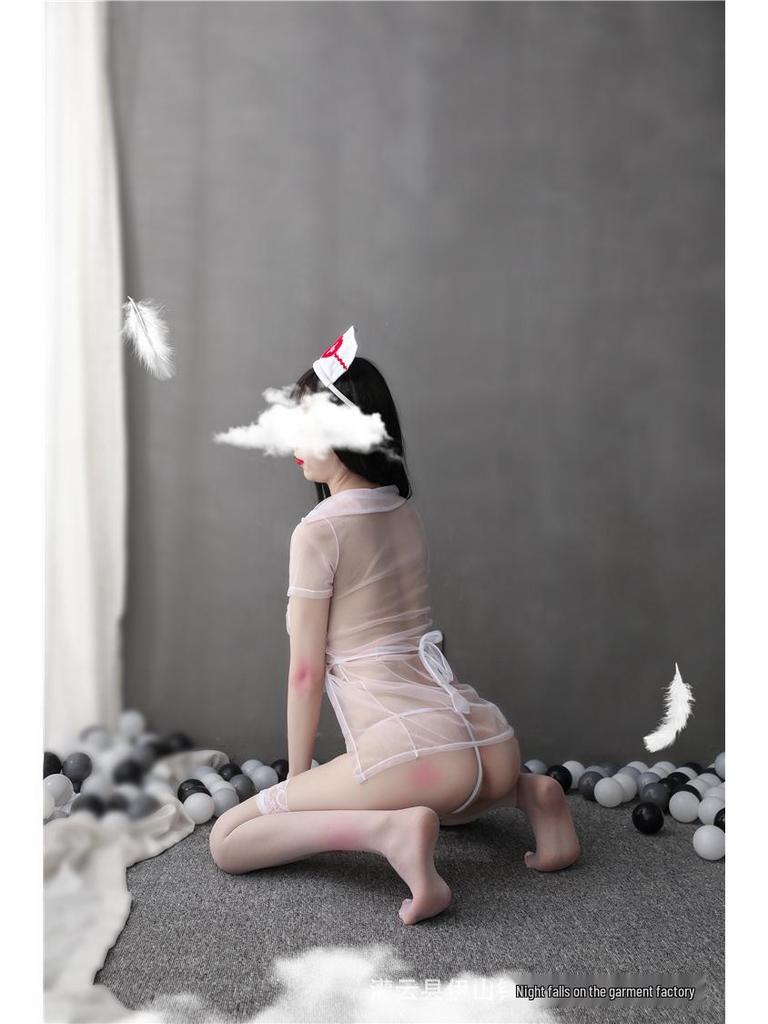 Temptation Mesh See-Through Sexy Nurse Role Play Lingerie Set for Women