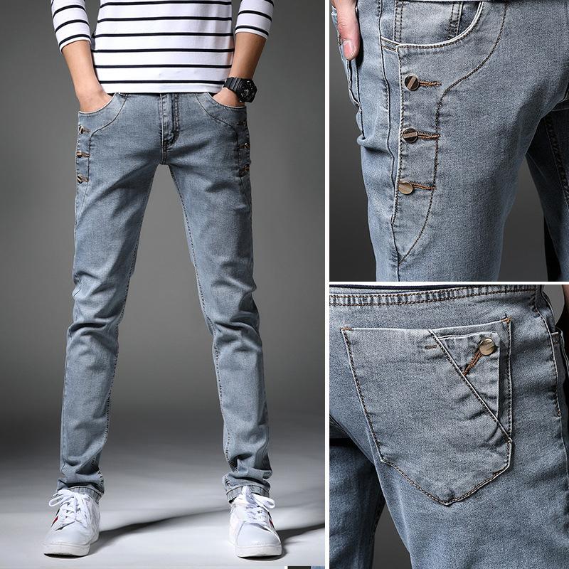 Jean quatre saisons pour homme, pantalon slim extensible à poches, mode coréenne
