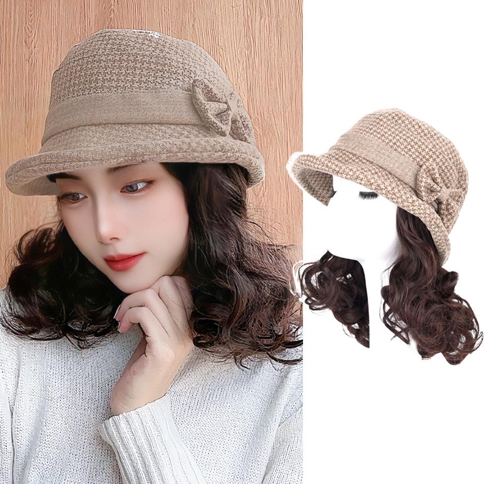 

WTB Парик осень/зима, синтетический парик, женская новая шерстяная шляпа рыбака, короткие вьющиеся волосы, ленивый пушистый парик для матери 32CM