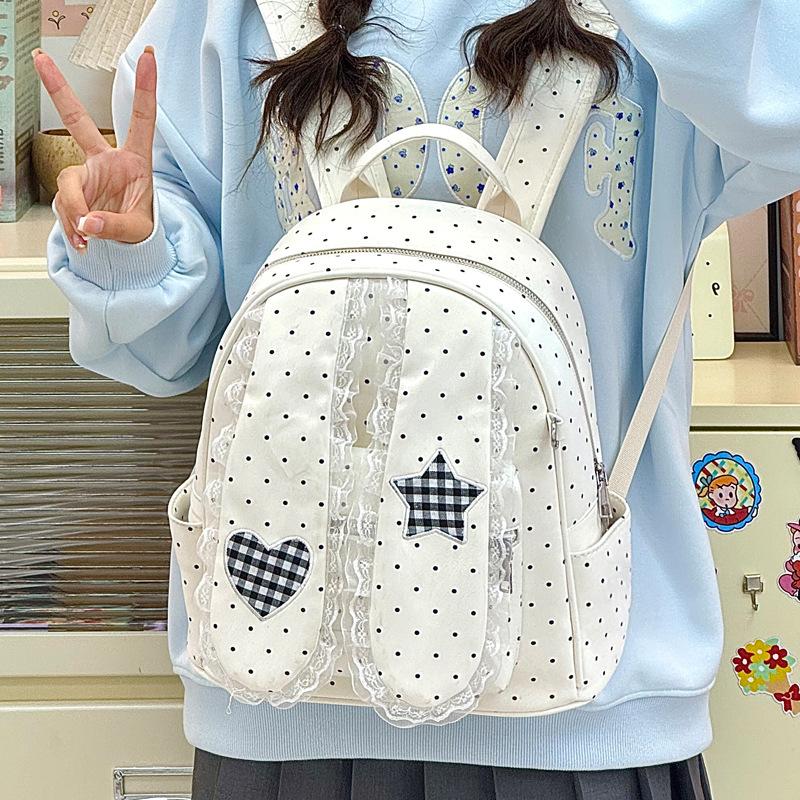 Schoolbag Korean polka dot rabbit ears cute student schoolbag lace lace backpack female niche design commuter backpack tide