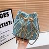 Ling Grid Řetízková Kbelíková Taška, Jednoduchá Crossbody Taška, Dámská Módní Ramenní Taška se Stahovací Šňůrkou a Střapcem