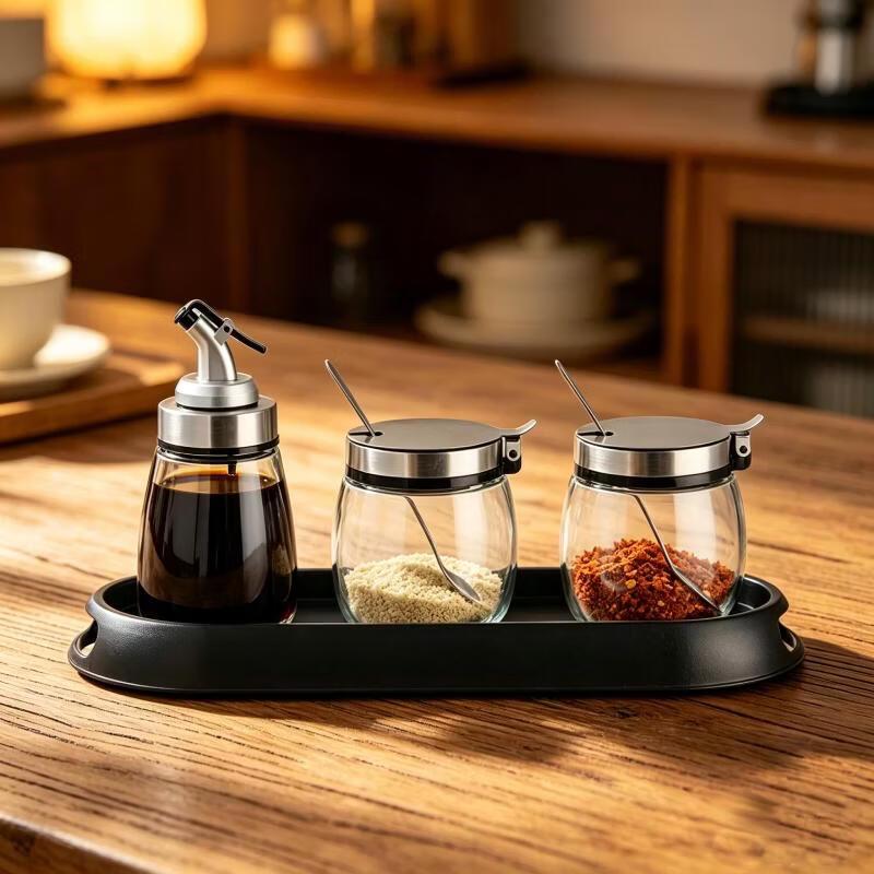 Desktop Glass & Stainless Steel Condiment Set