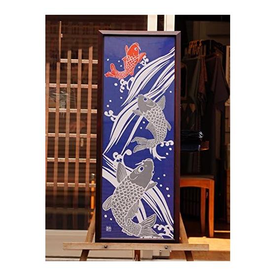 Sen no Anbo Tenugui Towel 'Koi no Taki Nobori Navy' Hand-dyed 100% Cotton Tokuoka Made in Japan 35cm x 100cm