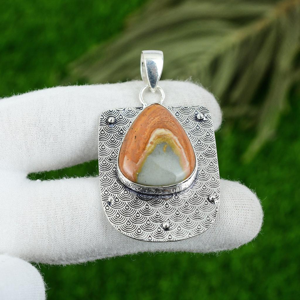 Natural Maligano Jasper Gemstone Pendant 925 Sterling Silver Jewelry For Girls