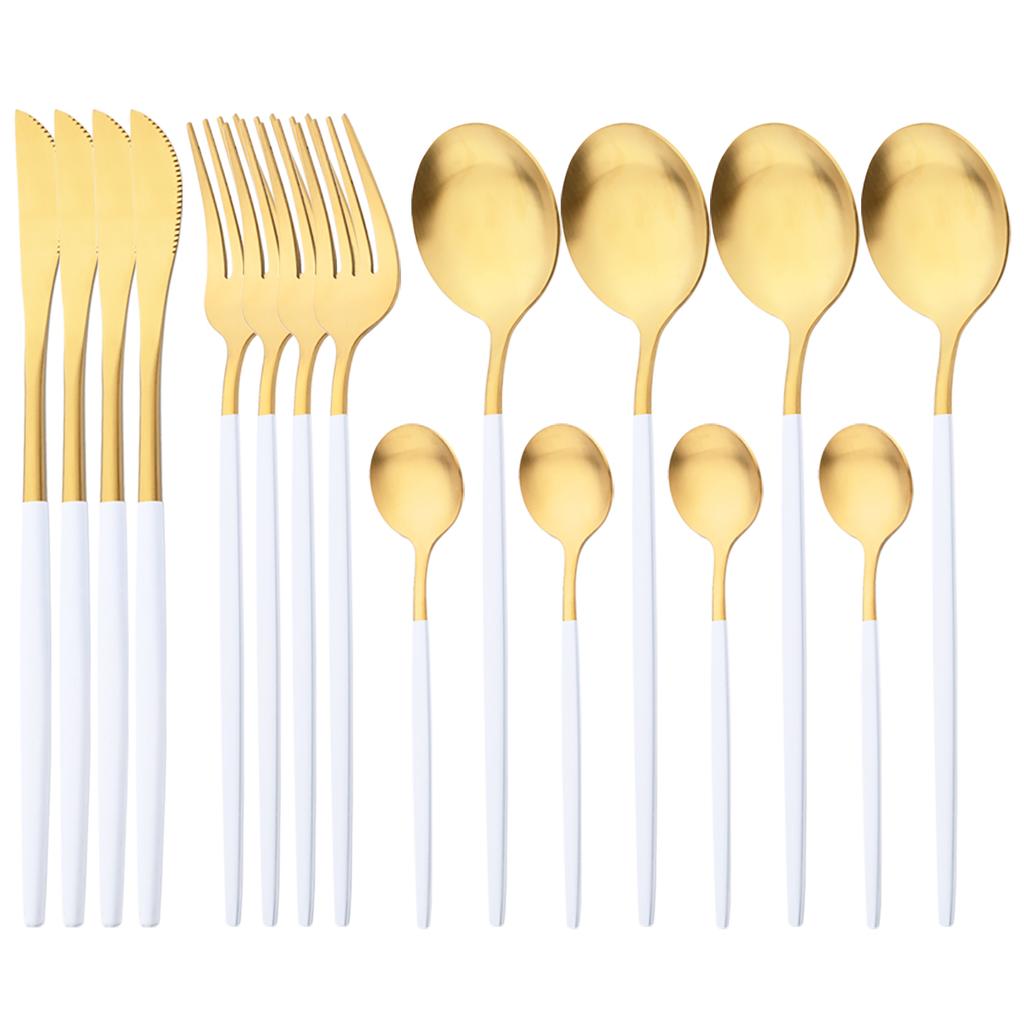 16Pcs Black Gold Dinnerware Cutlery Set Western Matte Stainless Steel Tableware Dinner Knife Fork Tea Spoon Flatware Kitchen Silverware