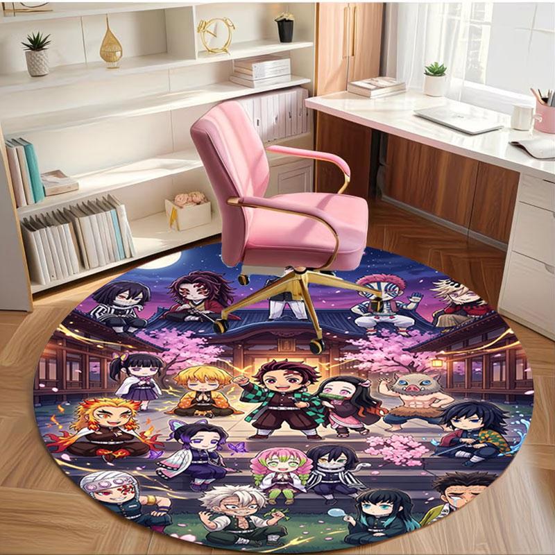 Demon Slayer Print Round Rug, Washable Floor Carpet, For Entryway Dorm Laundry Room Office Study, Home Decor Birthday Christmas Gift
