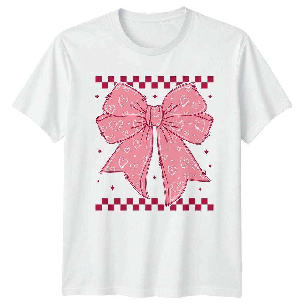 Pink Doodle Bow Heart Kawaii Unisexs TShirt Coquette Aesthetic Fashion S