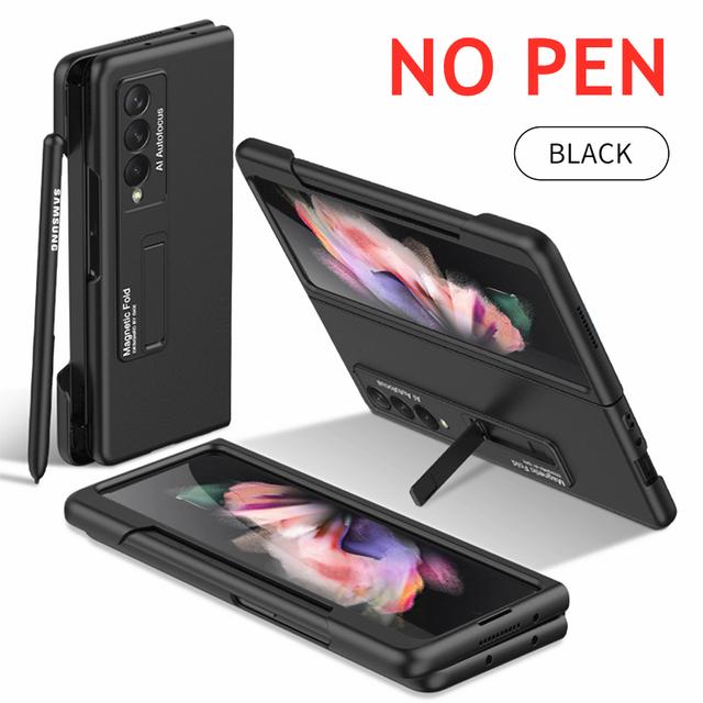 Case For Samsung Galaxy Z Fold 4 3 Cover Frame Side Pen Slot Matte Magnetic Bracket Case For Z Fold4 Fold3 5g (No Pen )
