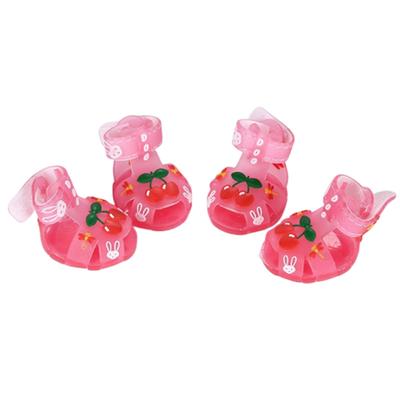 4Pcs/Set Cartoon Dog Summer Jelly Sandals Soft Adjustable Breathable Dog Shoes Wear-resistant Non-slip Dog Paw Protector