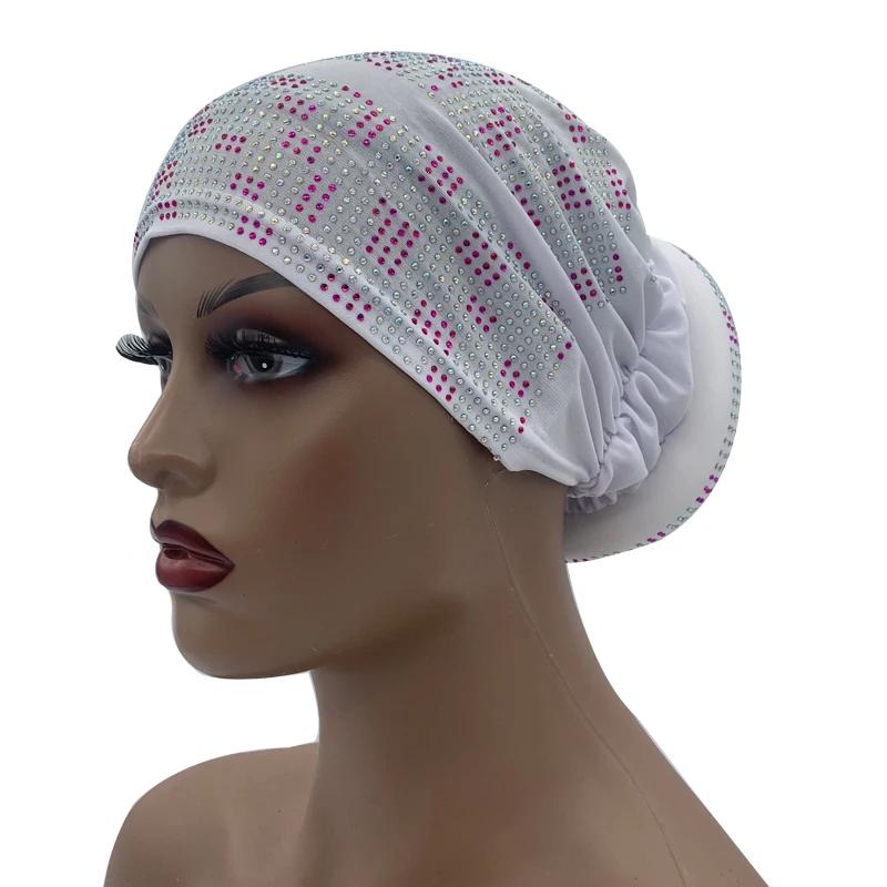 New Women Full Diamonds Donut Turban Cap Elastic Muslim Hijab Bonnet Hat Ladies Headband Turbans African India Caps