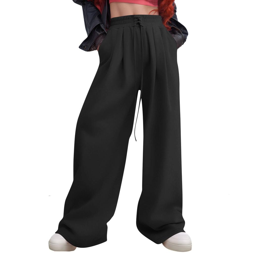 Women's Casual Fashion Solid Colour Lace-up Sweatpants Sweatpants Trousers Trousers Elastic Waist Wide Leg Trousers,