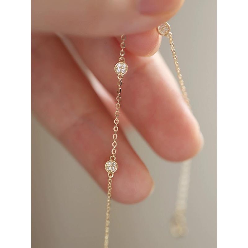 S925 Sterling Silver Zircon Small Round Palte Diamond Bracelet Female Japanese Style All-Matching Light Luxury Minority Thin Bracelet