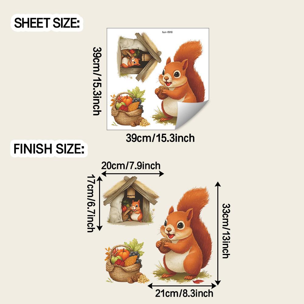 Cartoon Food-collecting Squirrel Restaurant Living Room Background Wall Decoration and Beautification Stickers