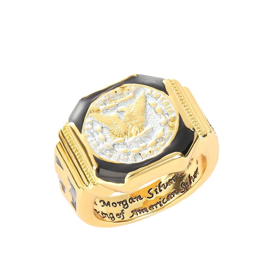Silver King Ring Gold Plated American Eagle Dollar Mens Two Tone Jewelry