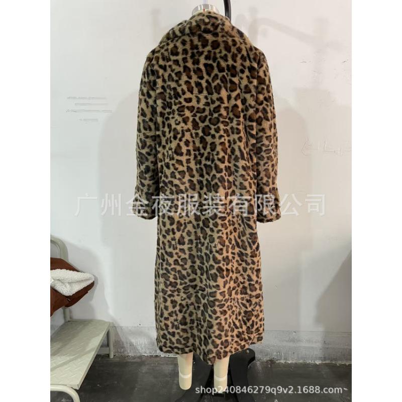 Women S Long Leopard Print Faux Fur Jacket Coat