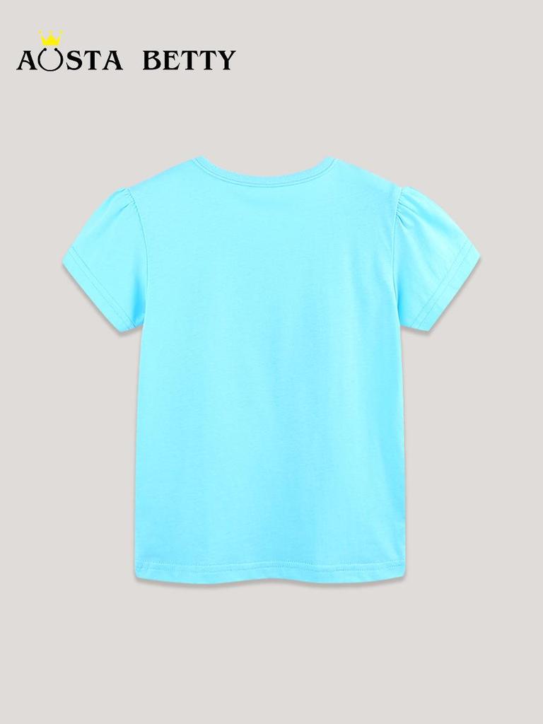Girls' European Style Butterfly Print Short Sleeve T-shirt - Summer Collection