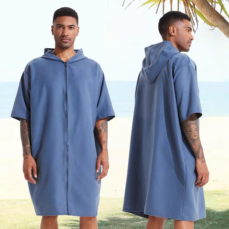 

Quick-drying bathrobe with zipper, swimming towel, portable changing hooded cape, wearable beach towel