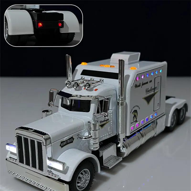 AAZF1 1/24 Alloy Truck Trailer Head Car Model Metal Container Truck Engineering Transport Vehicle Car Model Sound Light Kids Toys Gift