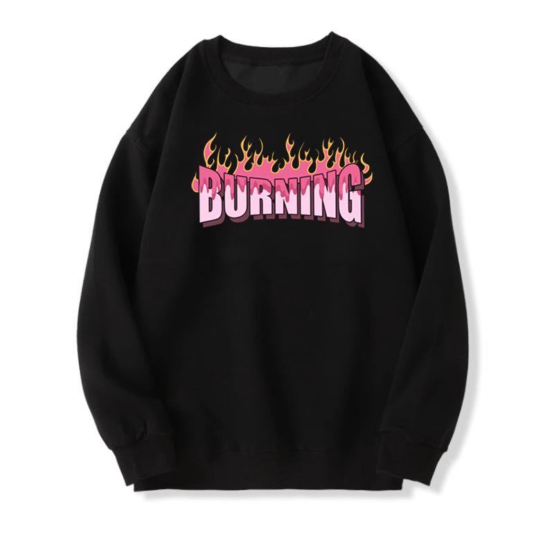 

Loose Casual Pink Sweatshirt for Women In Autumn and Winter New Letter Printing Mid-length Sweatshirt Jacket 2XL чорний