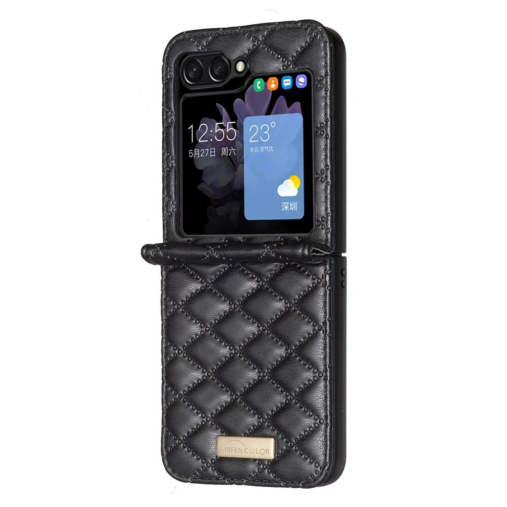 BINFEN COLOR For Samsung Galaxy Z Flip6 5G/Z Flip5 5G Case Rhombus PU Leather Folding Phone Cover