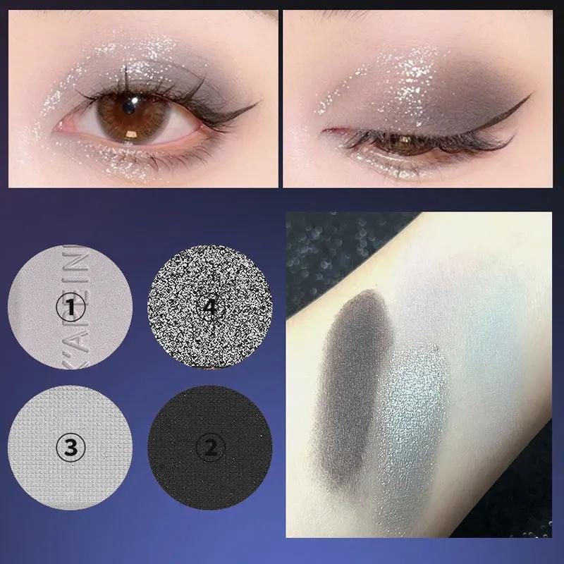 4 barvy Punk Smokey Matte Glitter Eyeshadow Dlouhotrvající třpytivé oční stíny Paletka make-upu Cool Toned Black Blue Eye Pigment