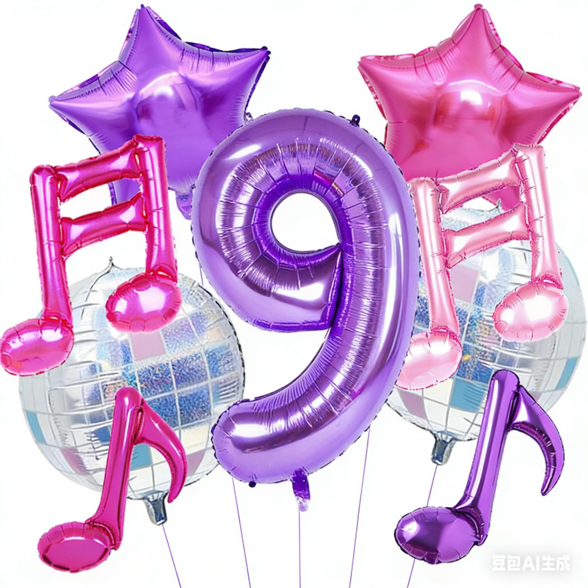 

9pcs Birthday Decorations - Music Note Balloons Purple 40inch Disco Ball Balloons for Music Party Decoration 40inch