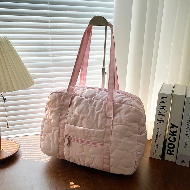 

Casual Heart Quilted Design Women Shoulder Bags Large Capacity Ladies Fitness Travel Tote Bag Portable Female Nyl Handbags