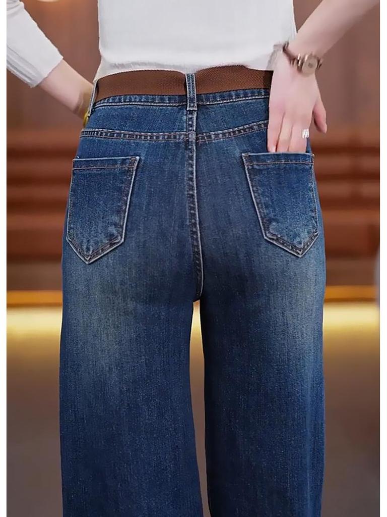 Women's Retro High-Waisted Wide-Leg Jeans - Slimming, Straight Cut for Spring/Autumn 2025