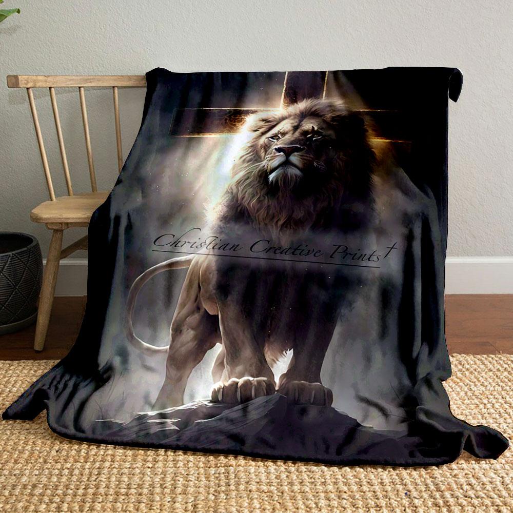 

Lion Cross Religious Blanket Printed Blanket for Living Room Bed Couch lunch break Soft Cozy Blanket for Friend s festival Gift 80cm x 120cm