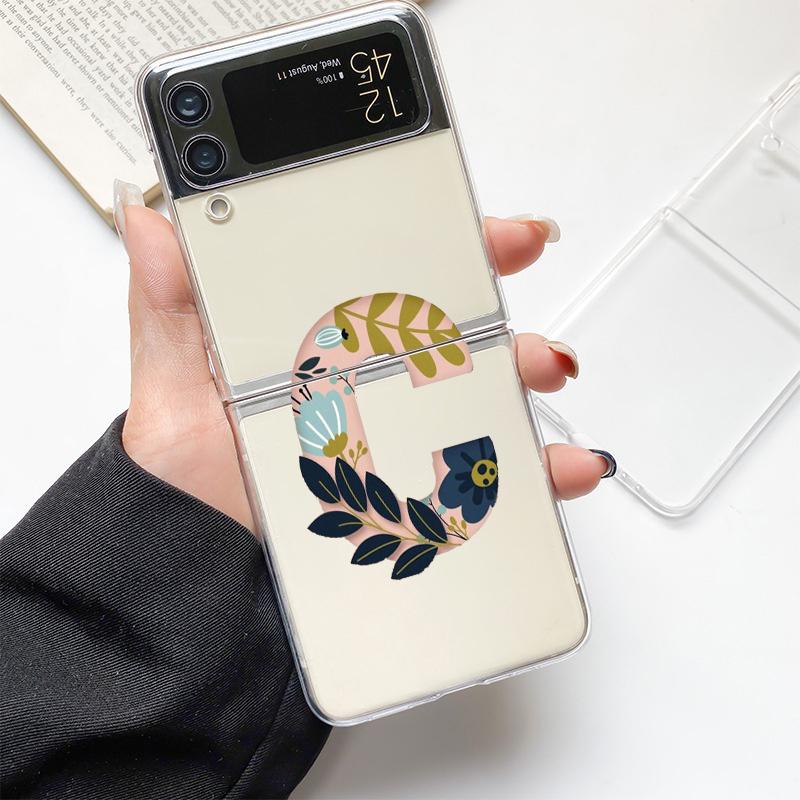 Art Initial Letter A To Z Pink Fashion Phone Case For Samsung Galaxy Z Flip 3 4 5 6 7 Hard Folding Z Flip4 Clear PC Cover Gift
