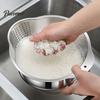 Rust Proof Food Strainer 304 Stainless Steel Colander with Side Drainage Holes, 3-in-1 Kitchen Bowl for Washing Rice Vegetables Fruits, Large Capacity