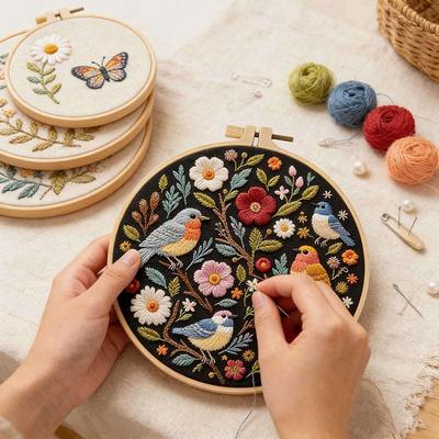 Handmade Embroidery DIY Material Bag Kit Flower and Bird Embroidery Set Enhance Embroidery Skills