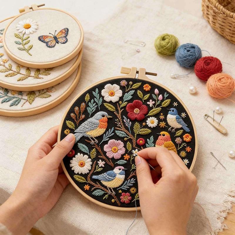Handmade Embroidery DIY Material Bag Kit Flower and Bird Embroidery Set Enhance Embroidery Skills