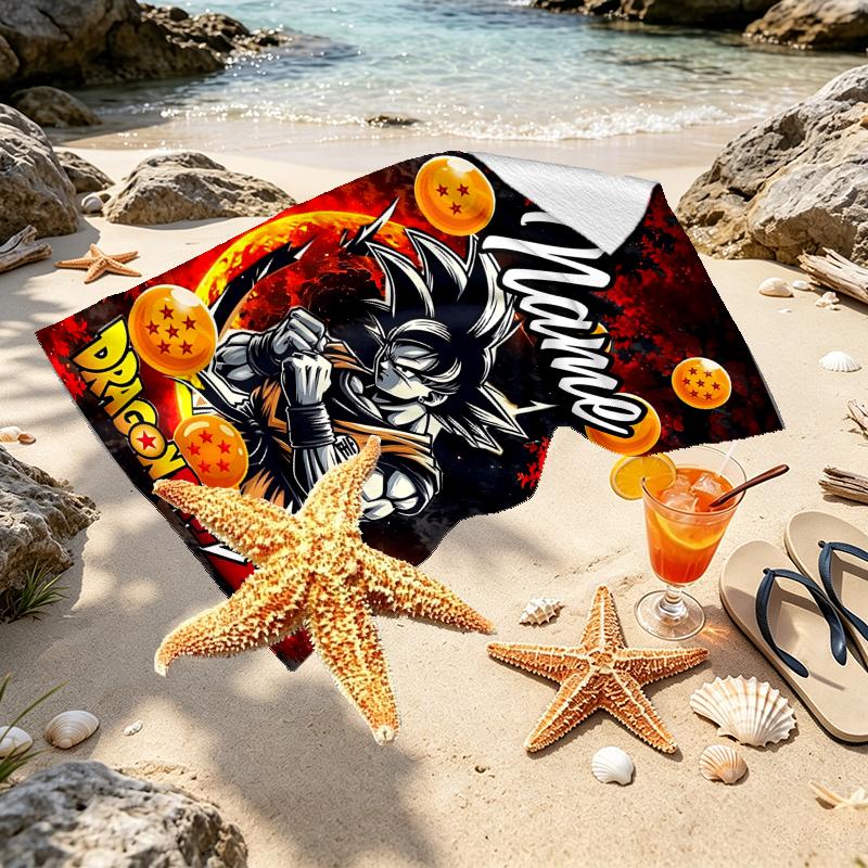 Custom Name Personalized DRAGON BALL Print Beach Towel, for Trip Camping Beach Party Home Decor, Birthday Gift for Family & Friends